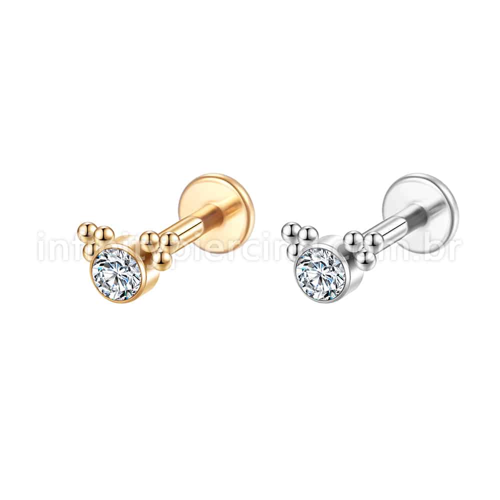 Piercing Labret Aço Cirúrgico Indiano Zircônia Cravada